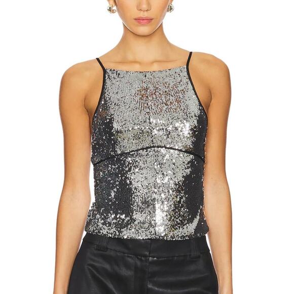 Free People James Sequin Tank in Silver Combo Size L - Picture 1 of 7